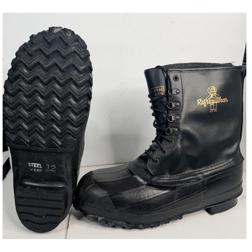RefrigiWear Mens Black Insulated Work Boots Steel Shank ANSI Z41 PT91 Size 12